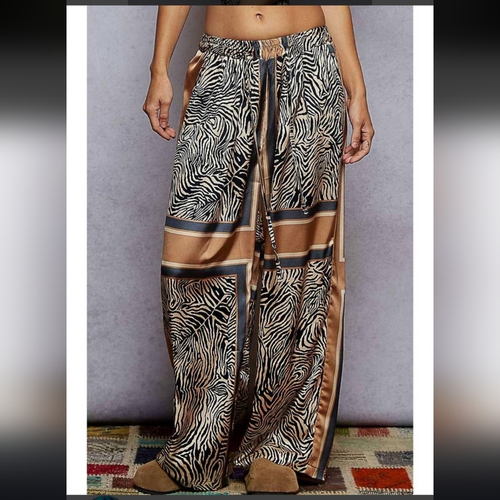 POL Zebra Print Wide-Leg Jumpsuit with Tan & Black Stripes - Picture 5 of 6